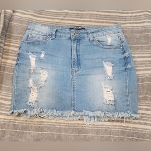 Wax Jean Distressed Light Blue Mini Skirt